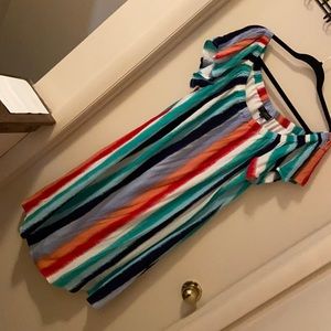 Could be short dress or long top.  Off shoulder